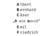Auschnitt aus der Weimarer Buchstabiertafel von A bis F