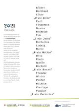 Posteransicht "D wie David" Buchstabiertafel, hervorgehoben sind die jüdischen Namen